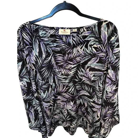 Quacker Factory Women's Embellished Black Palm Print Caftan Shirt Size XL - Picture 1 of 3